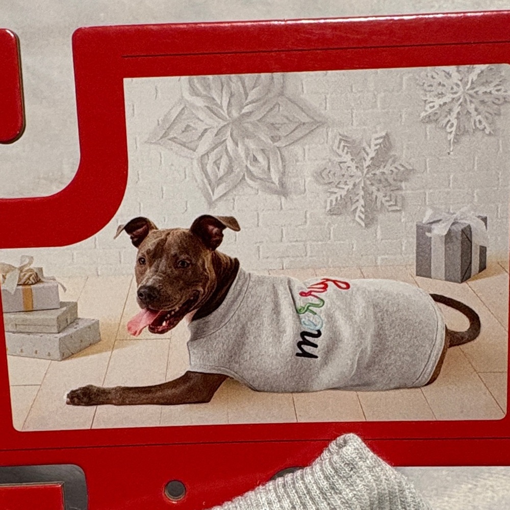 Wondershop Light Gray Pet Sweatshirt with Multicolor 'Merry' Embroidery